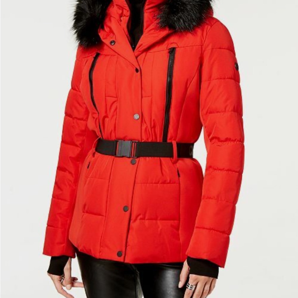 Michael Kors Red Puffer Jacket with Black Accents